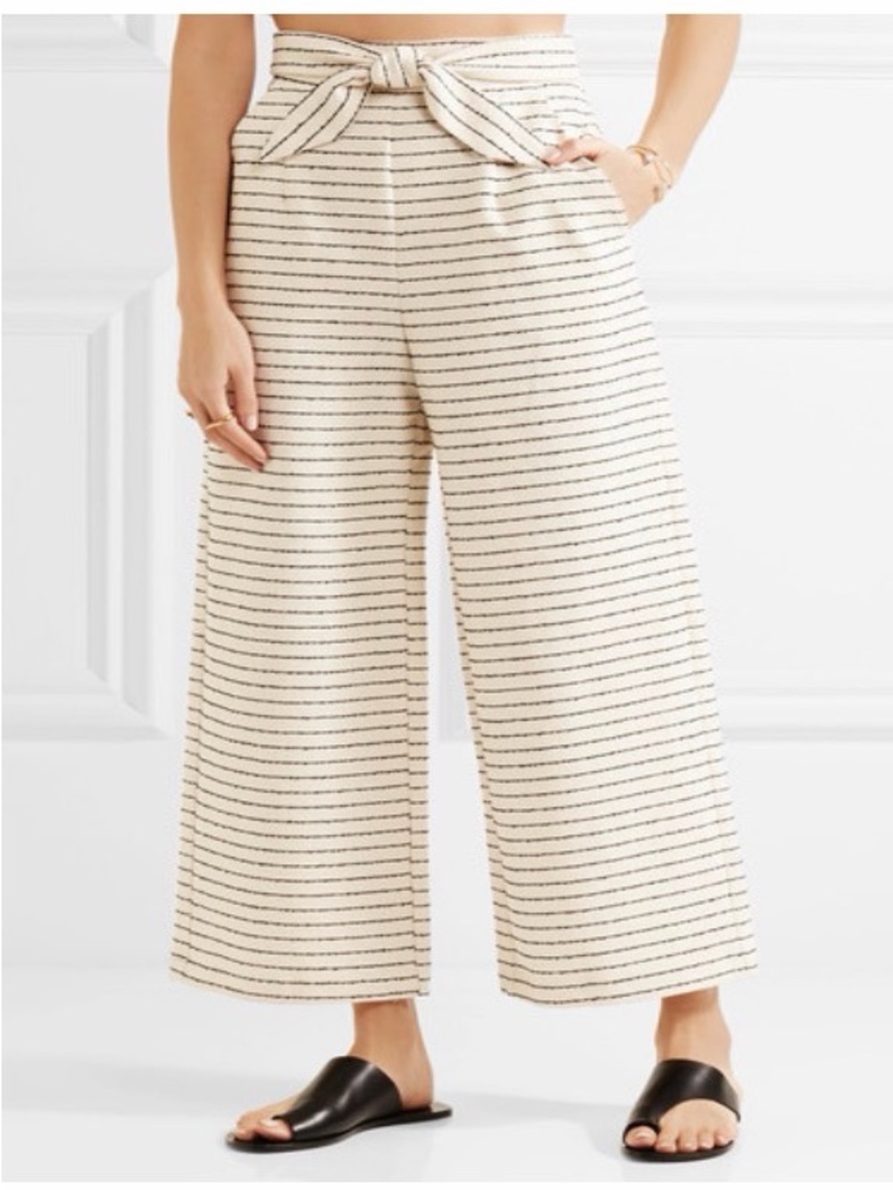 Mara Hoffman Cropped Striped Basketweave Wide Leg Pants Cream Size 10
